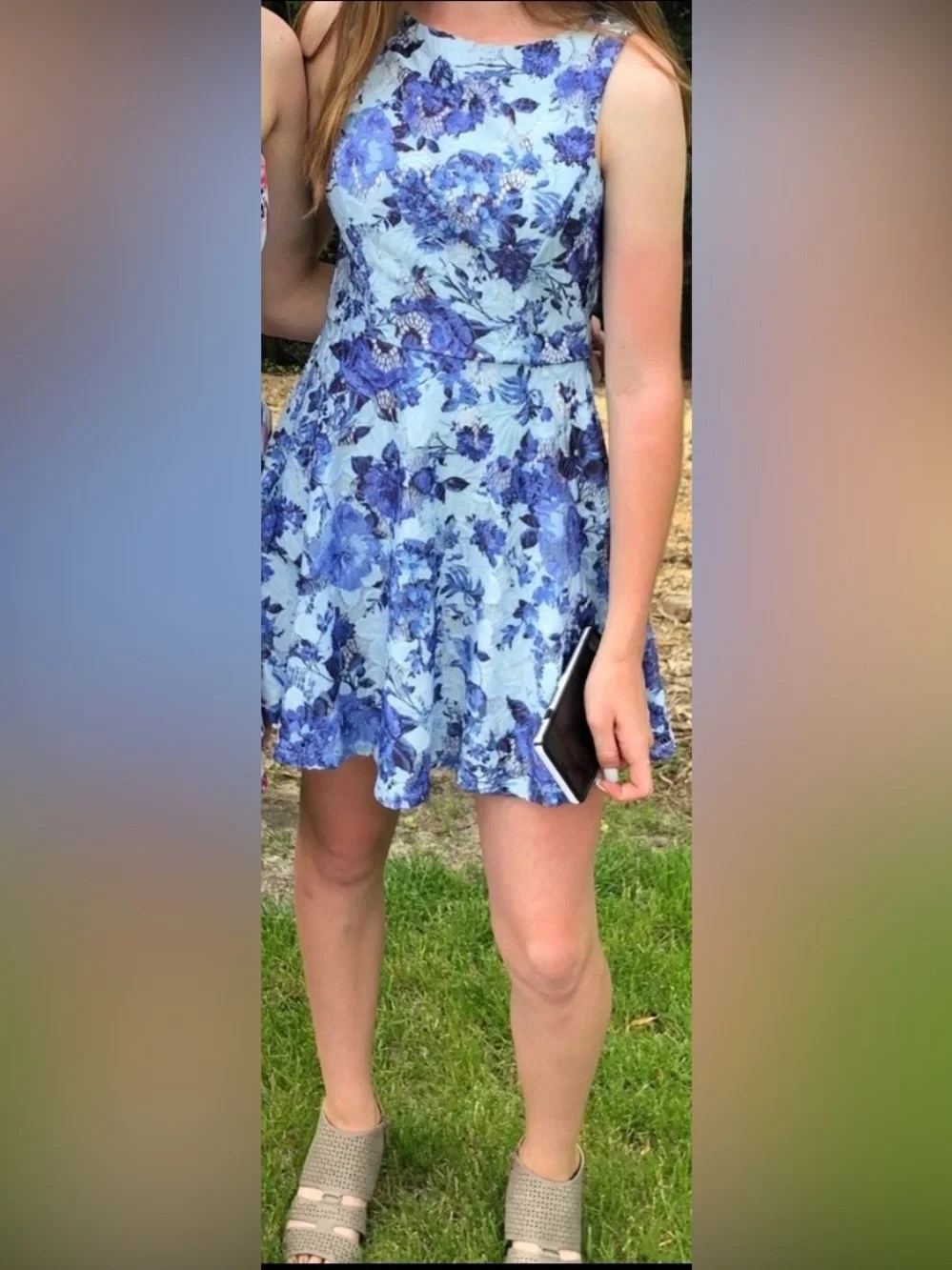 Blue Floral fit & flare dress from Speechless, Small (juniors)